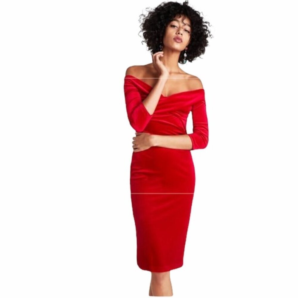Zara Velvet Tube Dress Off Shoulder Crossover Red Size Small